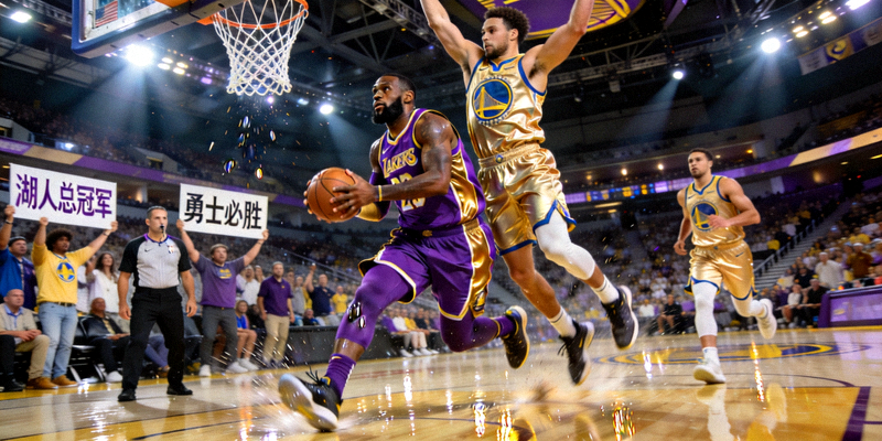 NBA西部决赛洛杉矶湖人对阵金州勇士的激烈比赛场景
